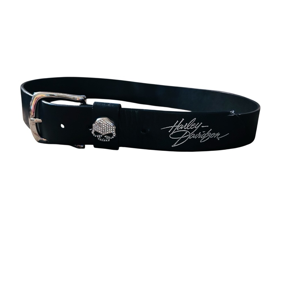 Harley‑Davidson Rock CandyBlack Leather Belt with Silver Rhinestone Skull Accent - Picture 2 of 4
